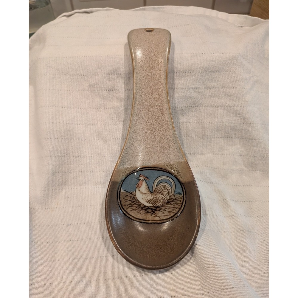 Vintage Otagiri Rooster Spoon Rest Country Chickens Brown Beige Ceramic Japan